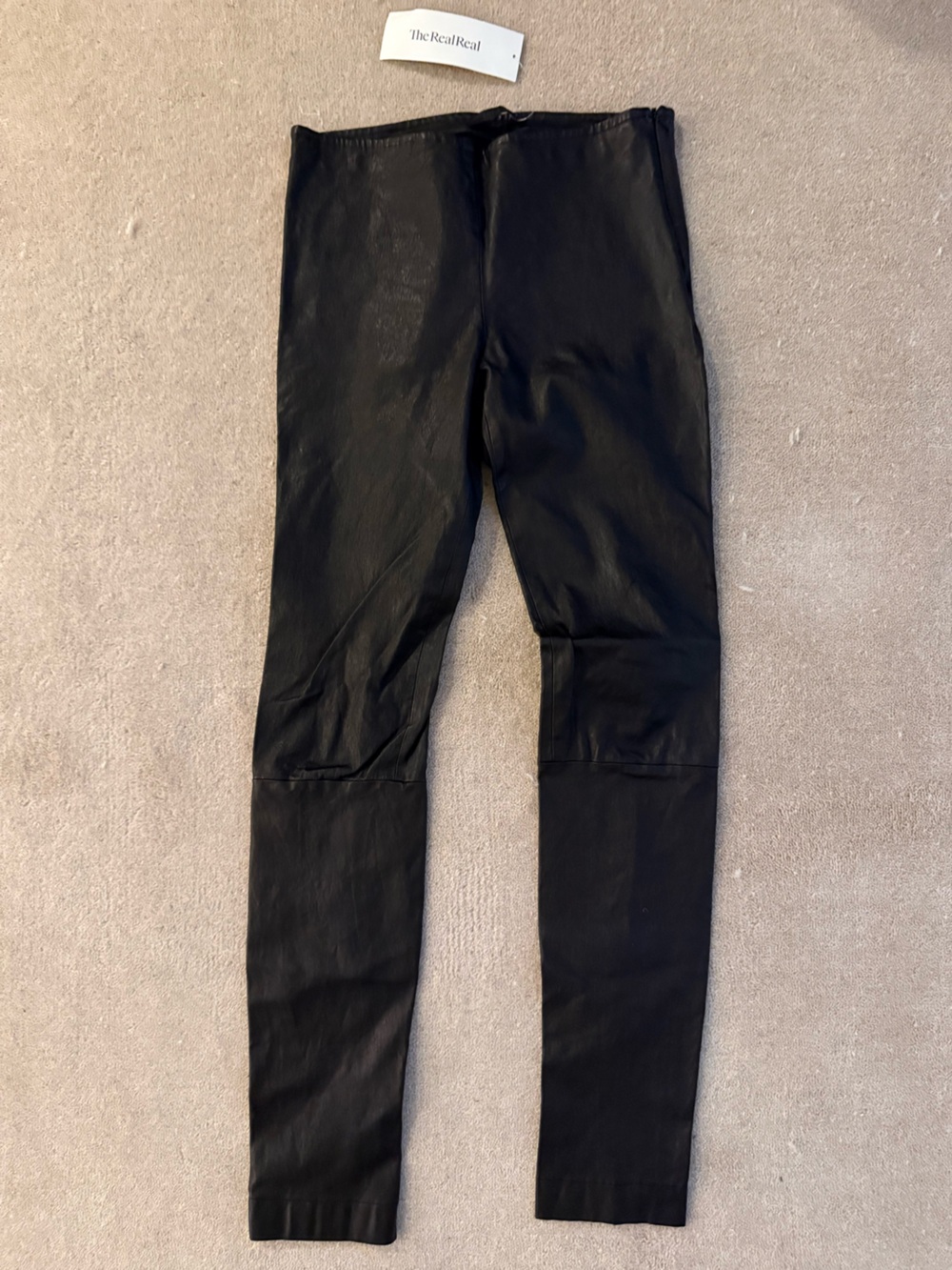 The Row Black Skinny Leather-Panel Leggings